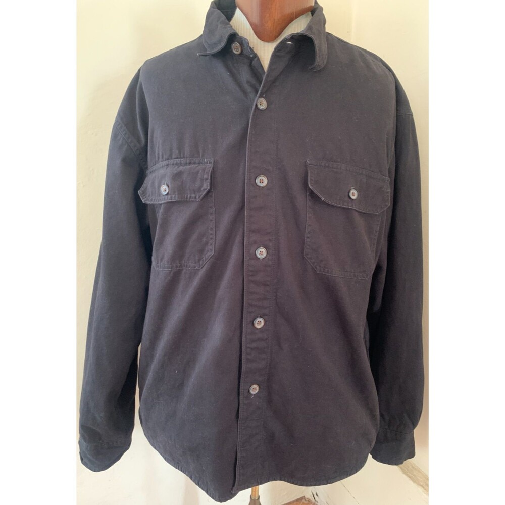 Chaps Sherpa Lined Utility Shirt Jacket Men's XXL Black Cotton Chore Shacket